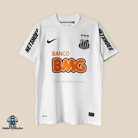 Authentic Santos FC 2012/2013 home jersey, featuring classic white design and vibrant sponsor logos.